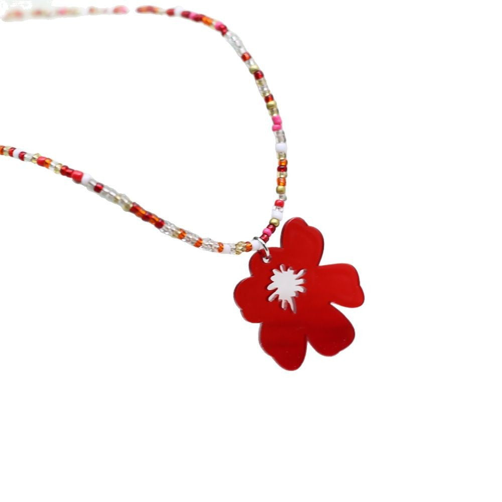Wholesale Colorful Rice Bead Flower Necklace