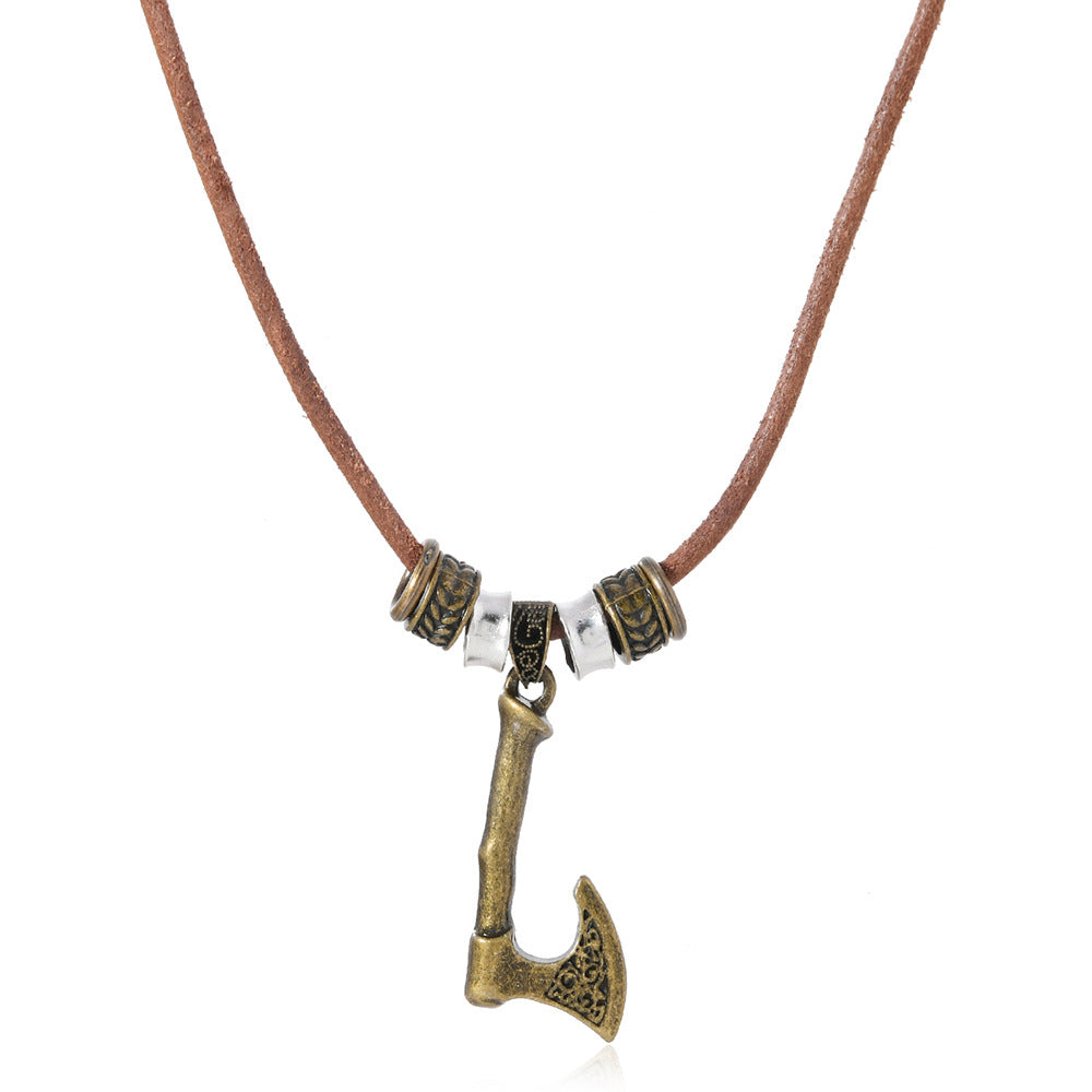 Wholesale Leather and vintage axe pendant necklace