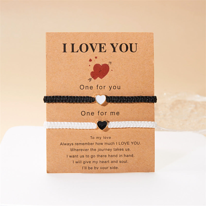 Wholesale  adjustable peach heart woven colored rope  Valentine' s Day Bracelet