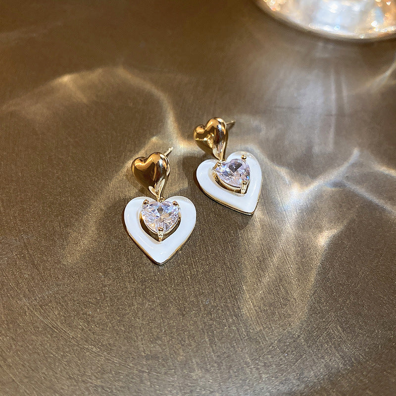 Wholesale electroplated silver needle zircon pearl flower heart earrings