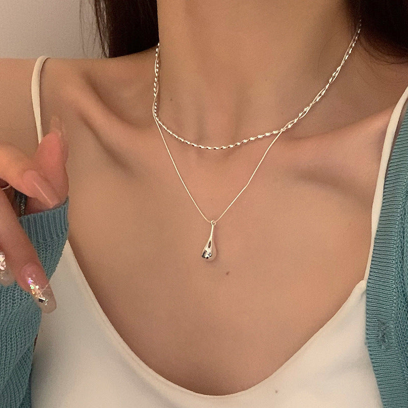 Wholesale Cold Style Double-Layer Water Drop Rice Necklace,  Fashion Clavicle Chain for Women Boutique Resale