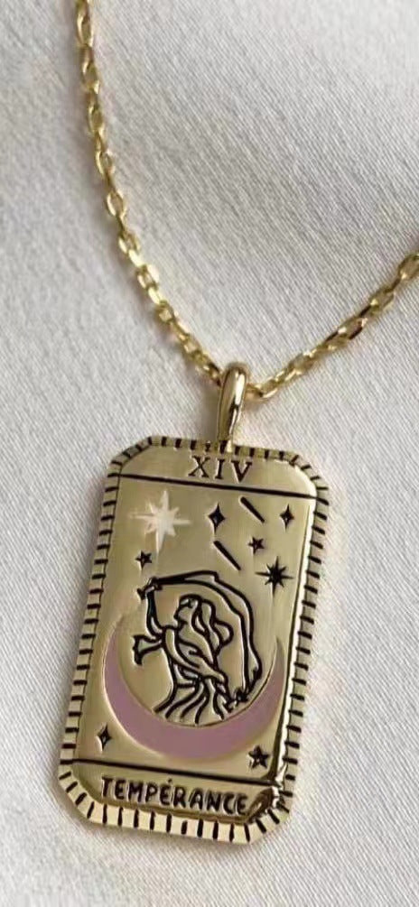 Wholesale  Tarot Pendant Necklace Retro Ethnic Commemorative Painting Oil Pendant