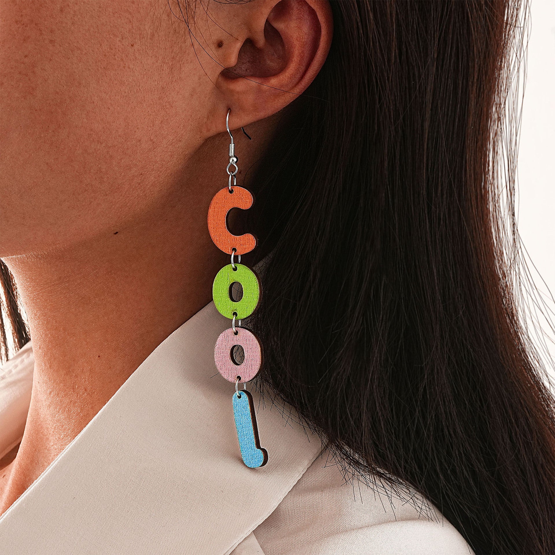 Wholesale wooden earrings colorful English letter earrings