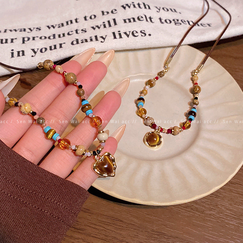 Wholesale Alloy Tiger Eye Stone Geometric Pendant Necklace,  Fashion Accessory for Women,  Gift Resale Jewelry