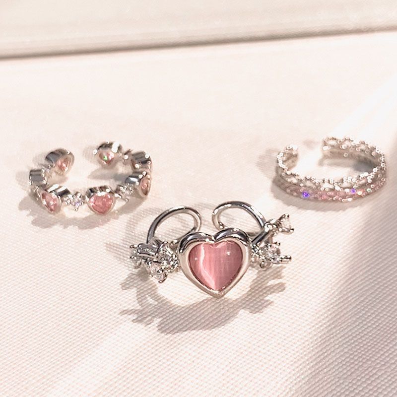 Wholesale Pink Diamond Love Ring Adjustable Women' s Fashion Jewelry Gift