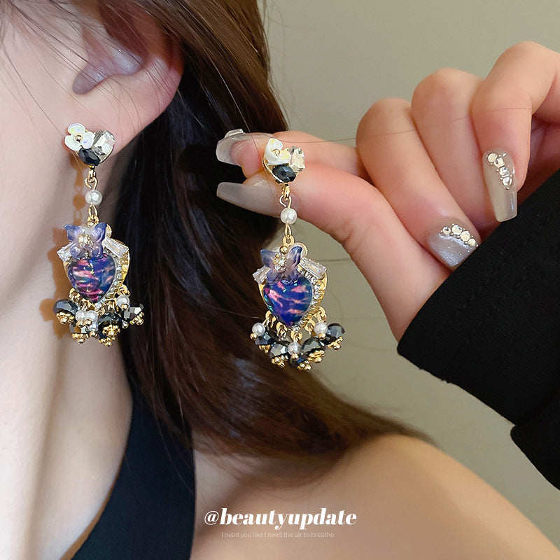 Wholesale Silver Needle Diamond Love Pearl Earrings