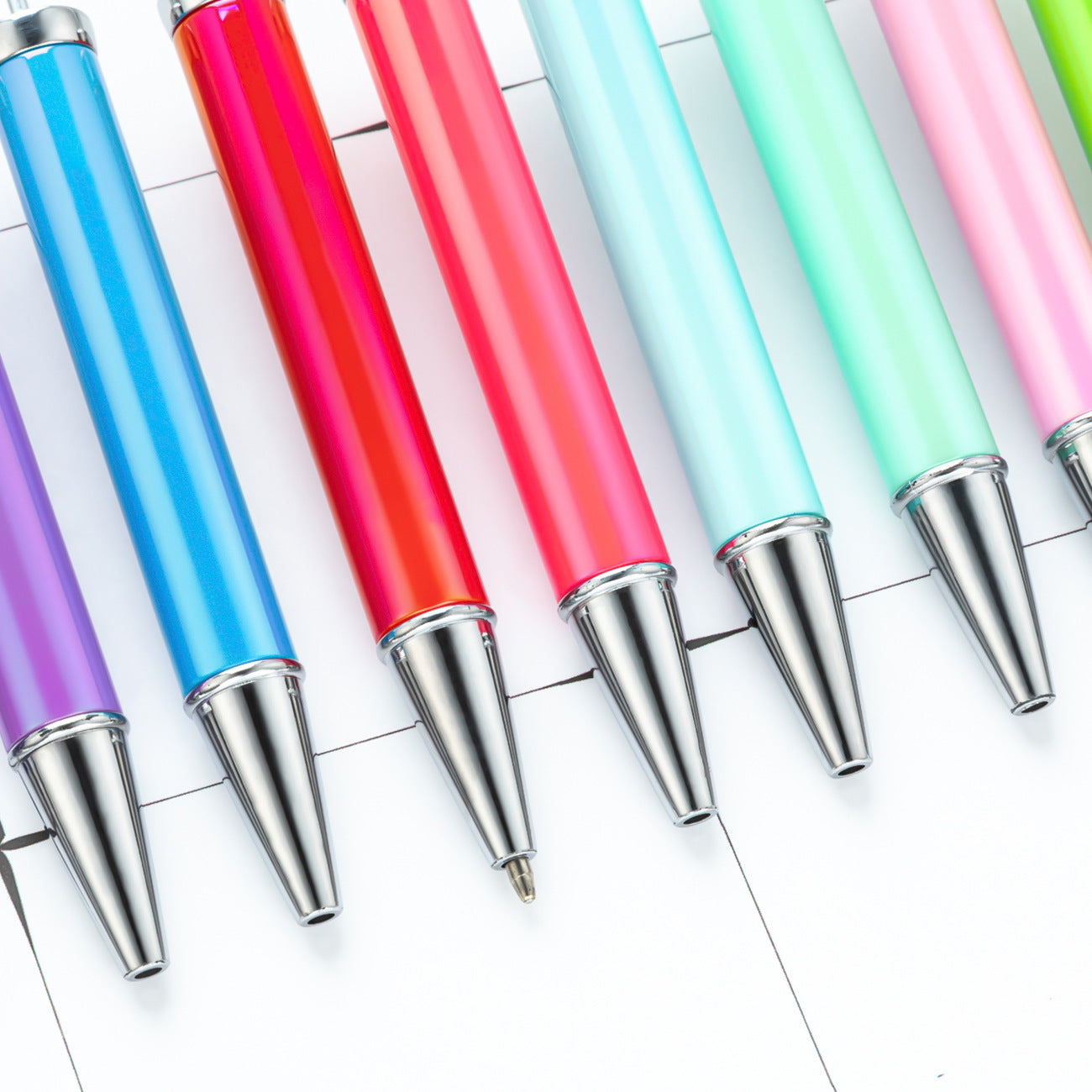 Wholesale Beadable Pens UV Electroplating Color Plastic DIY Beaded Pens Solid Color Pens