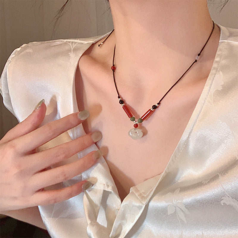 Wholesale  Red Agate Safe Buckle Necklace