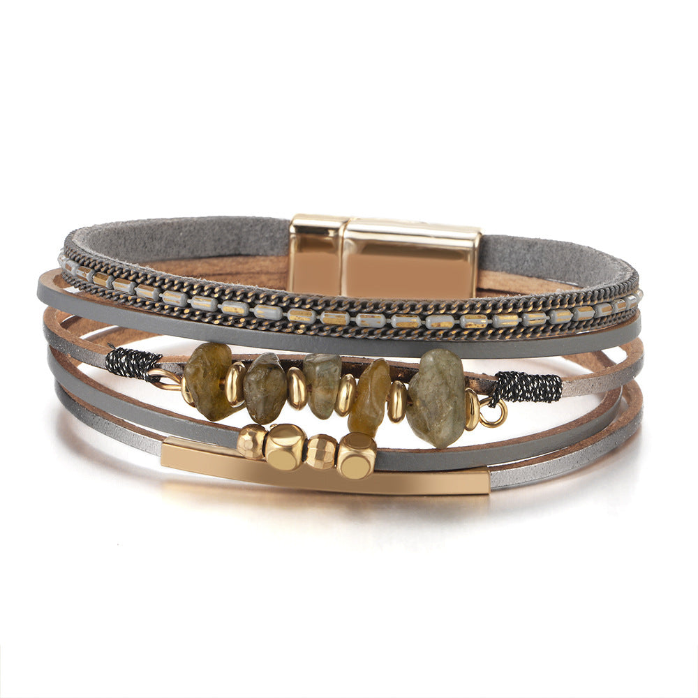 Wholesale Bohemian Natural Stone Copper Tube Bracelet With Magnetic Clasp Chic Fashion Jewelry Accessory For Women Gift Resale