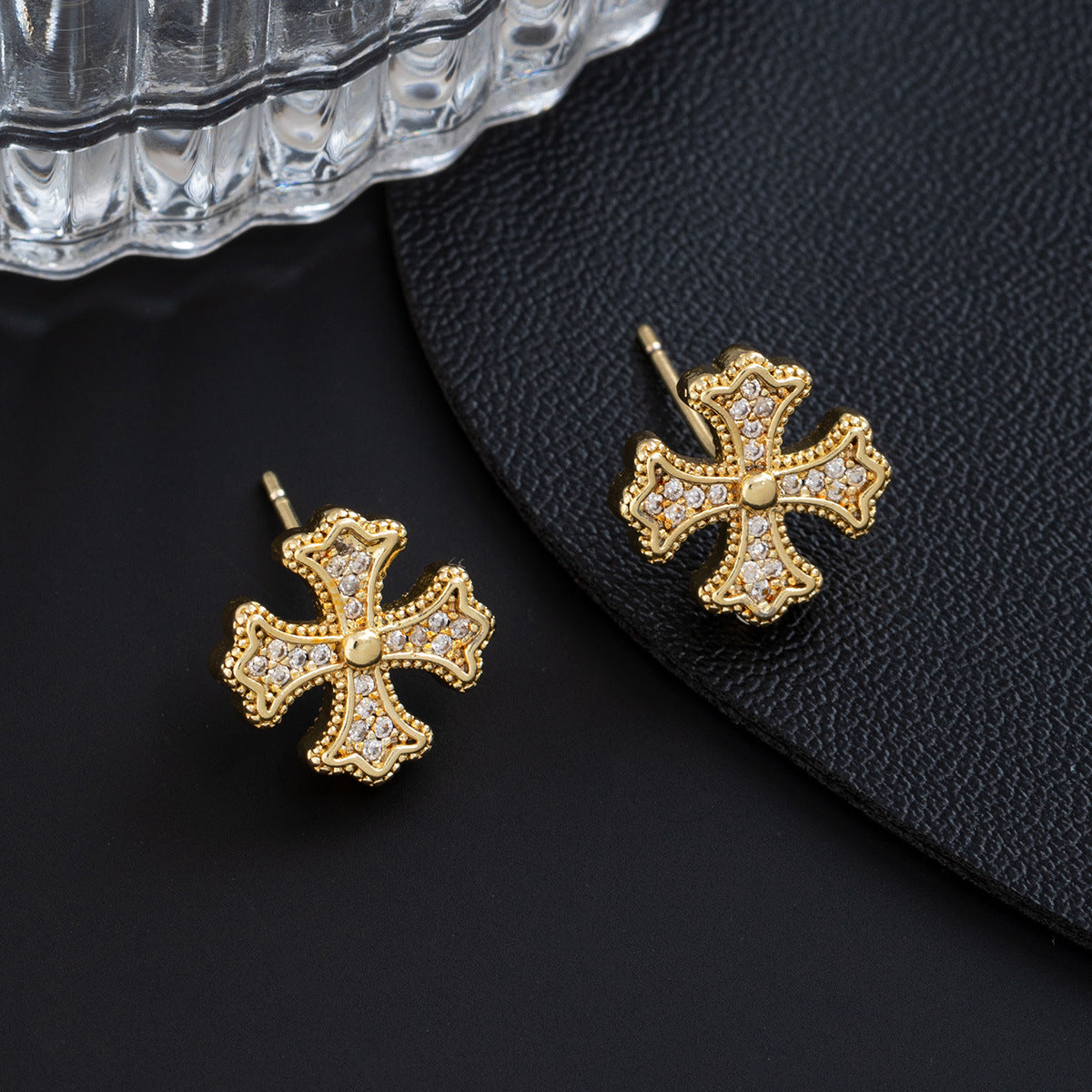 Wholesale Fashion Cross Earrings For Women Gold Plated Zircon Stud Earrings Trendy Jewelry Accessory Gift Resale