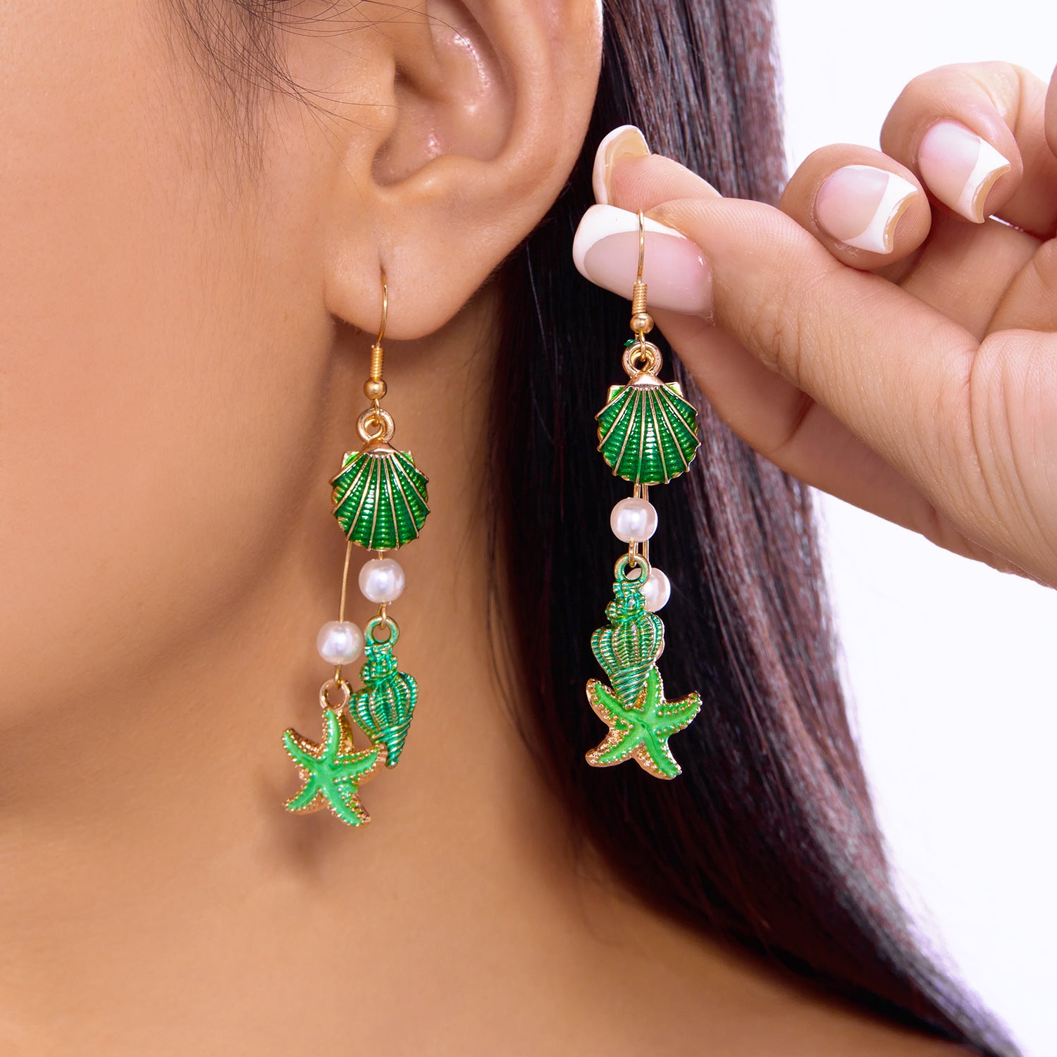 Wholesale Ocean Style  Summer  Starfish Long Pearl Earrings