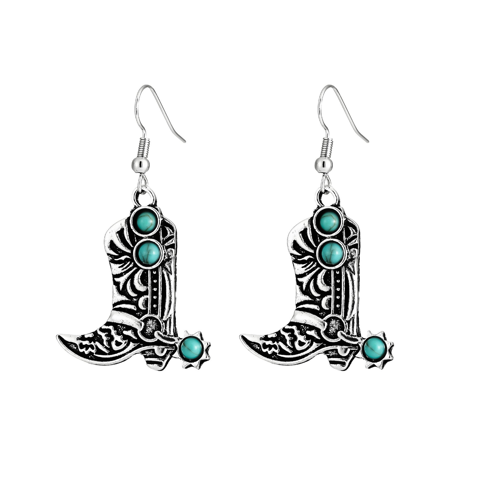 Wholesale Retro Turquoise Cowboy Boot Earrings - Trendy Western Fashion Accessory for Everyday Wear or Gift
