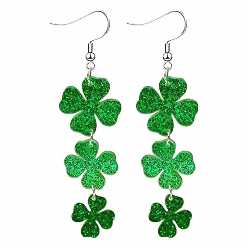 Wholesale St. Patrick's Day Green Acrylic Shamrock Earrings ACC-ES-XN042