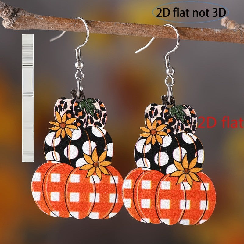 Wholesale Autumn Thanksgiving Pumpkin Polka Dot Plaid Acrylic Earrings