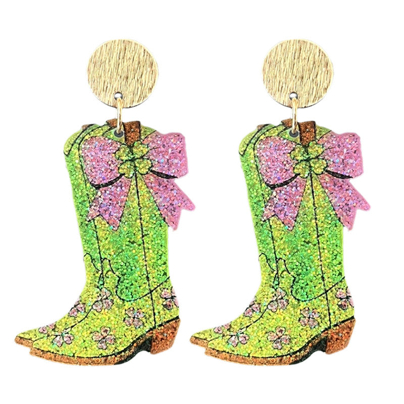 Wholesale 2 pairs/pack Acrylic St.  Patrick' s Day glitter boots and butterfly earrings