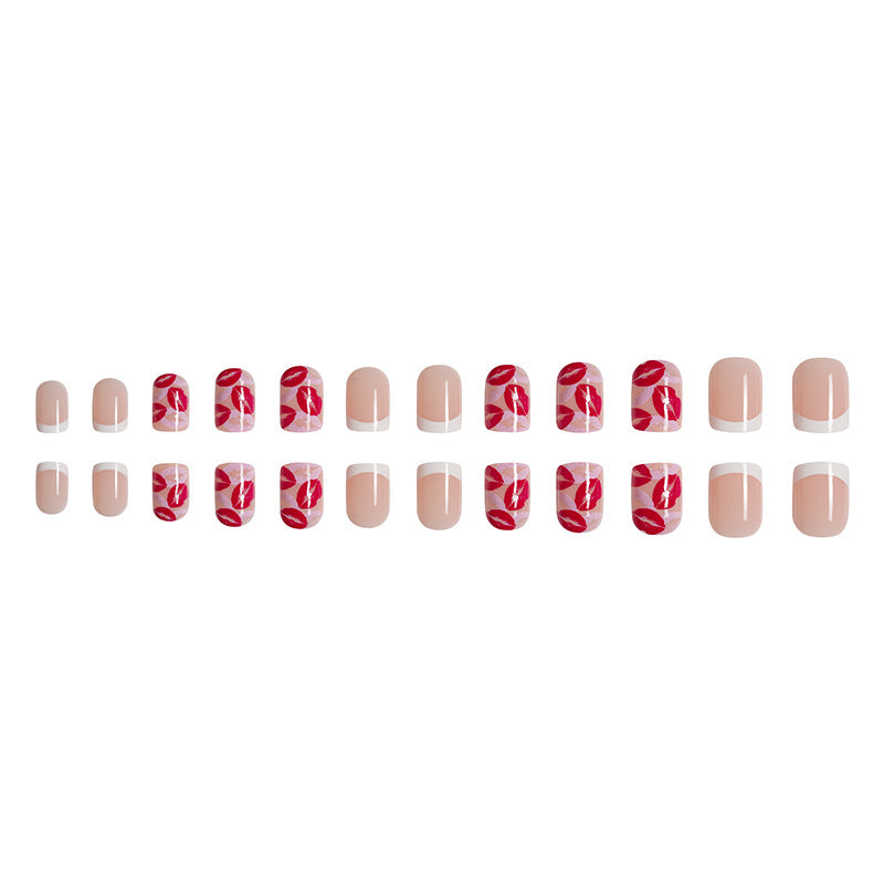 Wholesale 24 Pieces/box Valentine's Day Red Lip Manicure Press-on Nails Kits Nail Stickers ACC-NS-GuaiXL048