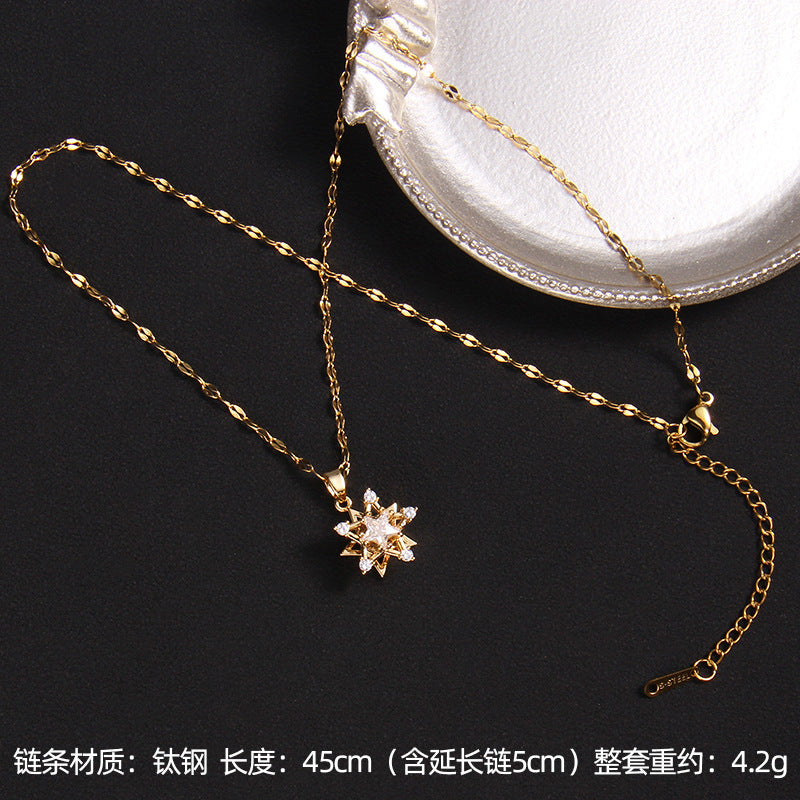 Wholesale Zircon Rotating Four Leaf Clover Flower Pendant Titanium Steel Necklace ACC-NE-Rongc006
