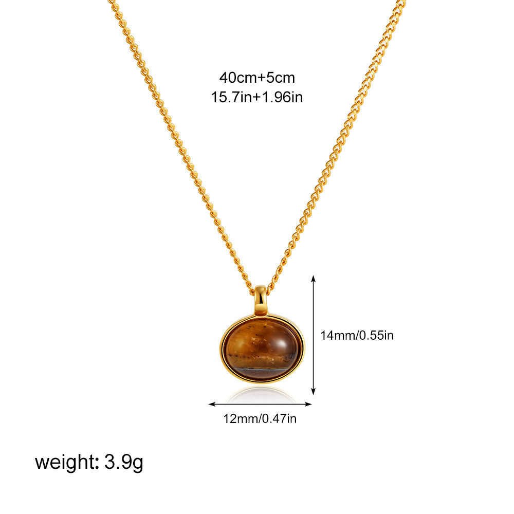 Wholesale  18K Gold Tiger Eye Oval Pendant Necklace