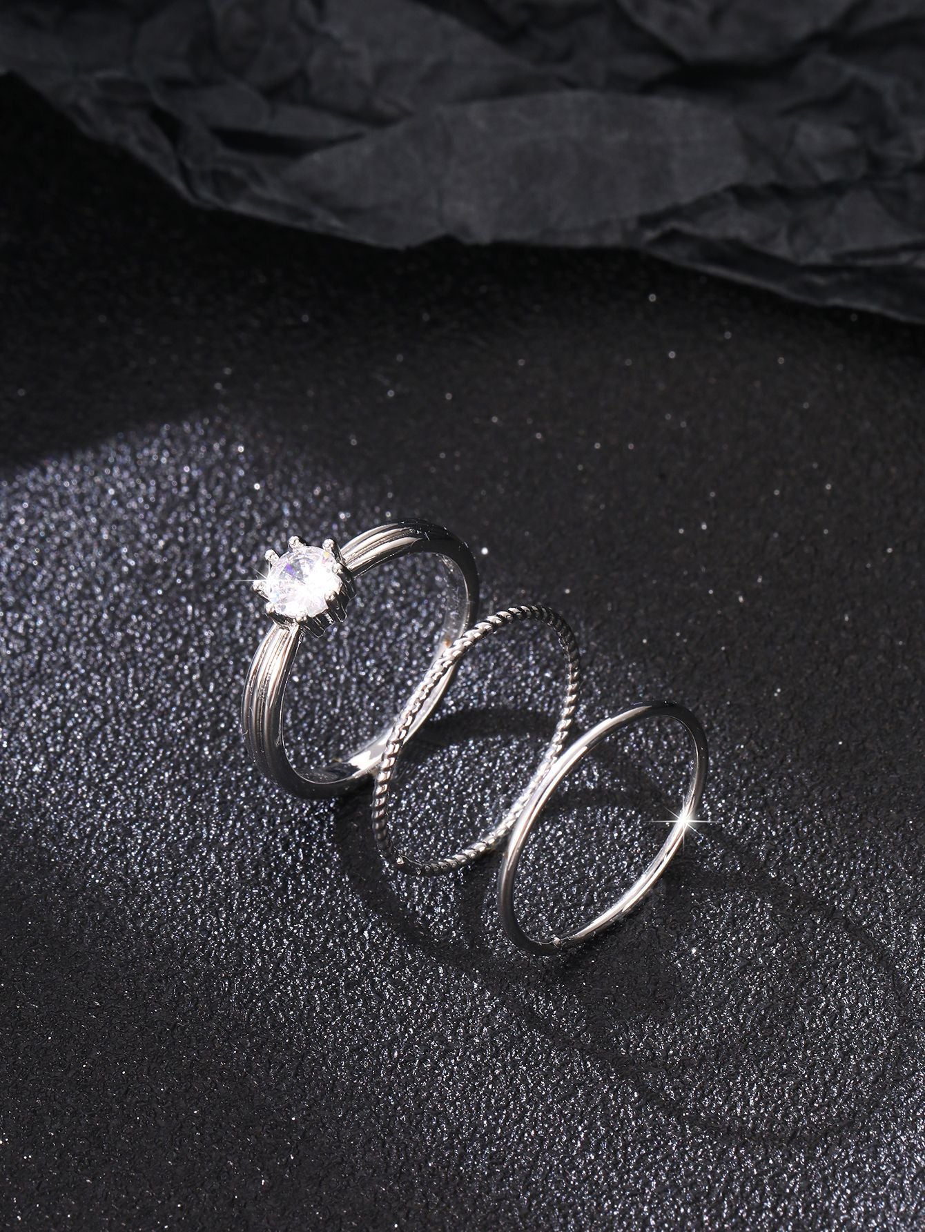 Wholesale Classic twisted plain ring multi-piece ring set with shiny white zircon ring