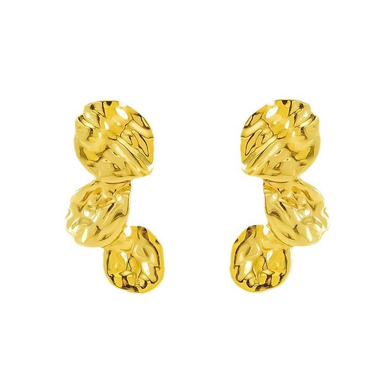 Wholesale sretro stainless steel  stud earrings pleated design light luxury style earrings