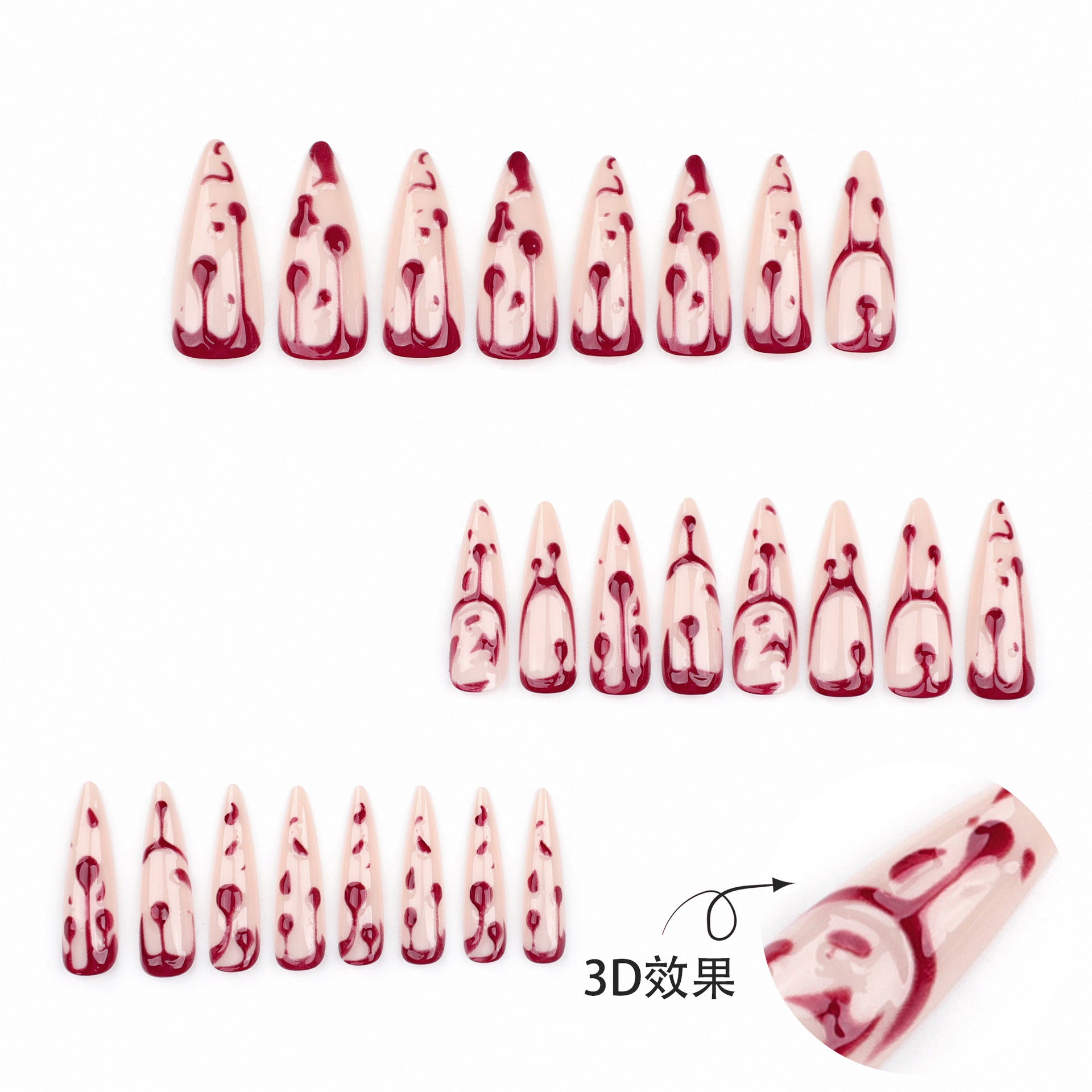 Wholesale 24 Pieces/box Halloween Super Long Pointed Press-on Nails Kits Nail Stickers ACC-NS-LeFan030