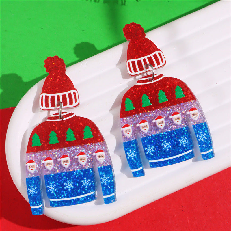 Wholesale Christmas  Color  House Sweater Bell Personalized Acrylic Earrings