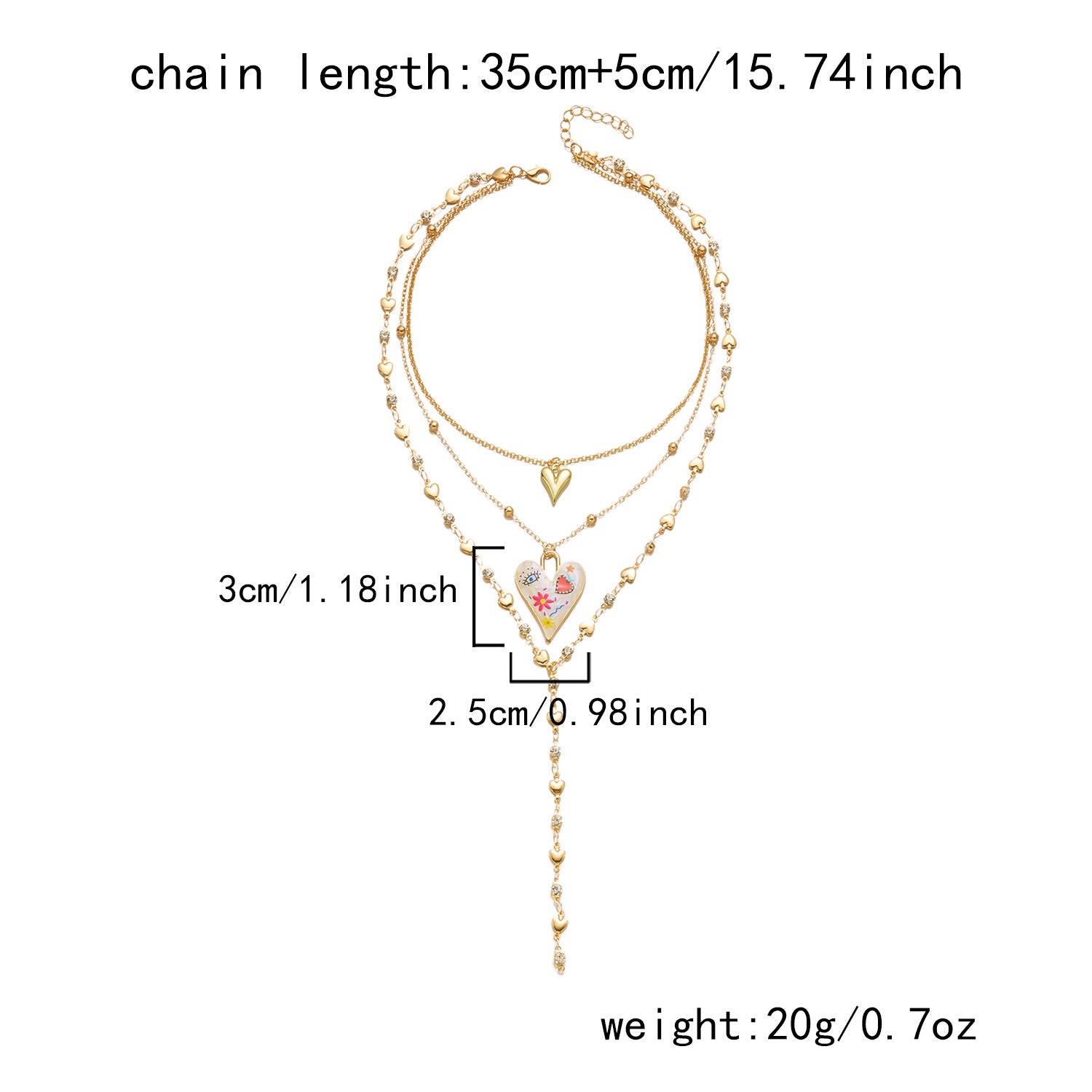 Wholesale Minimalist Cross Painted Heart Multi-Layer Alloy Necklace Fashion Jewelry Accessory