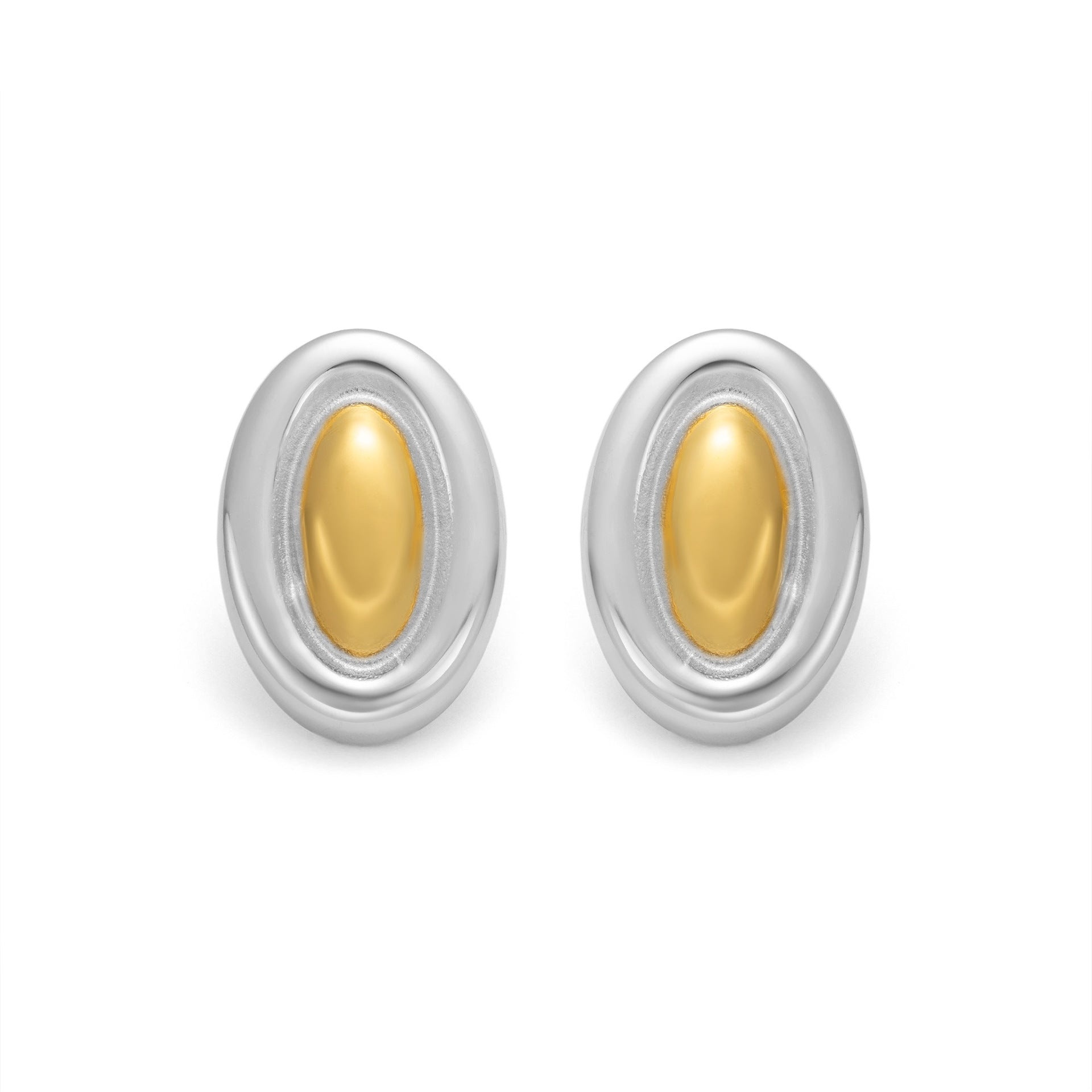 Wholesale  18k real gold electroplated titanium steel gold and silver cat's eye earrings