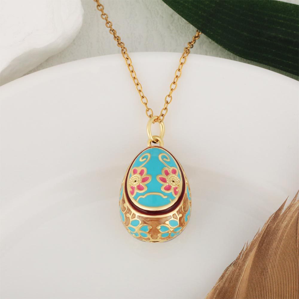 Wholesale 18K Real Gold Copper Zircon Easter Egg Necklace