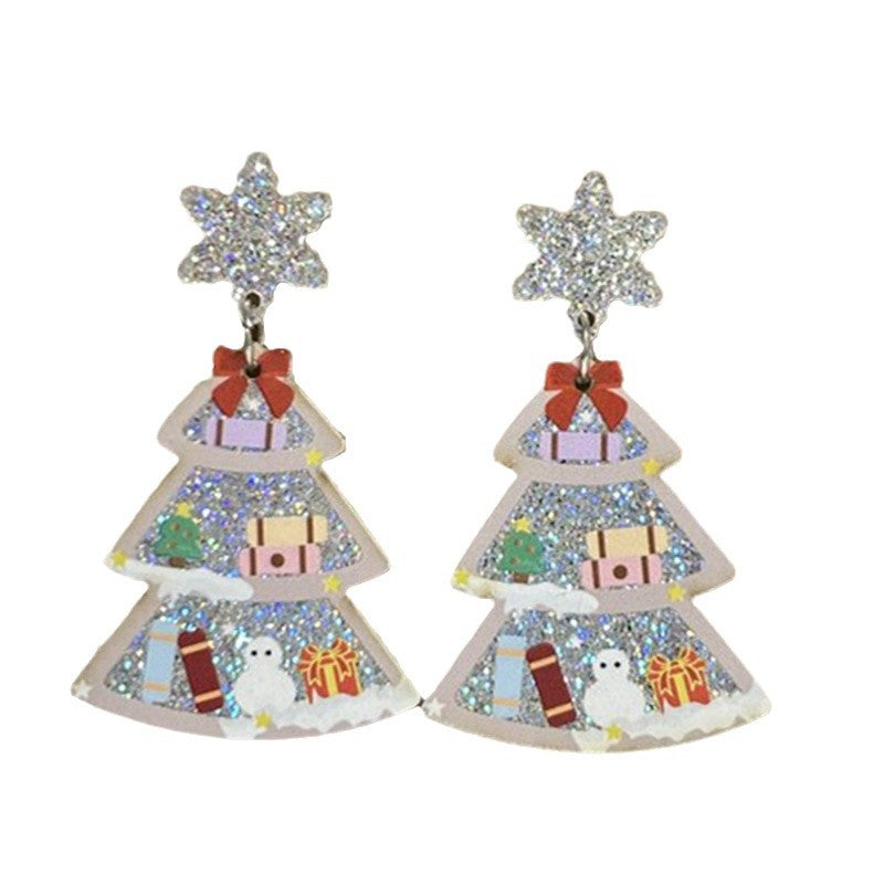 Wholesale  Christmas Glitter Bookshelf Christmas Tree Earrings