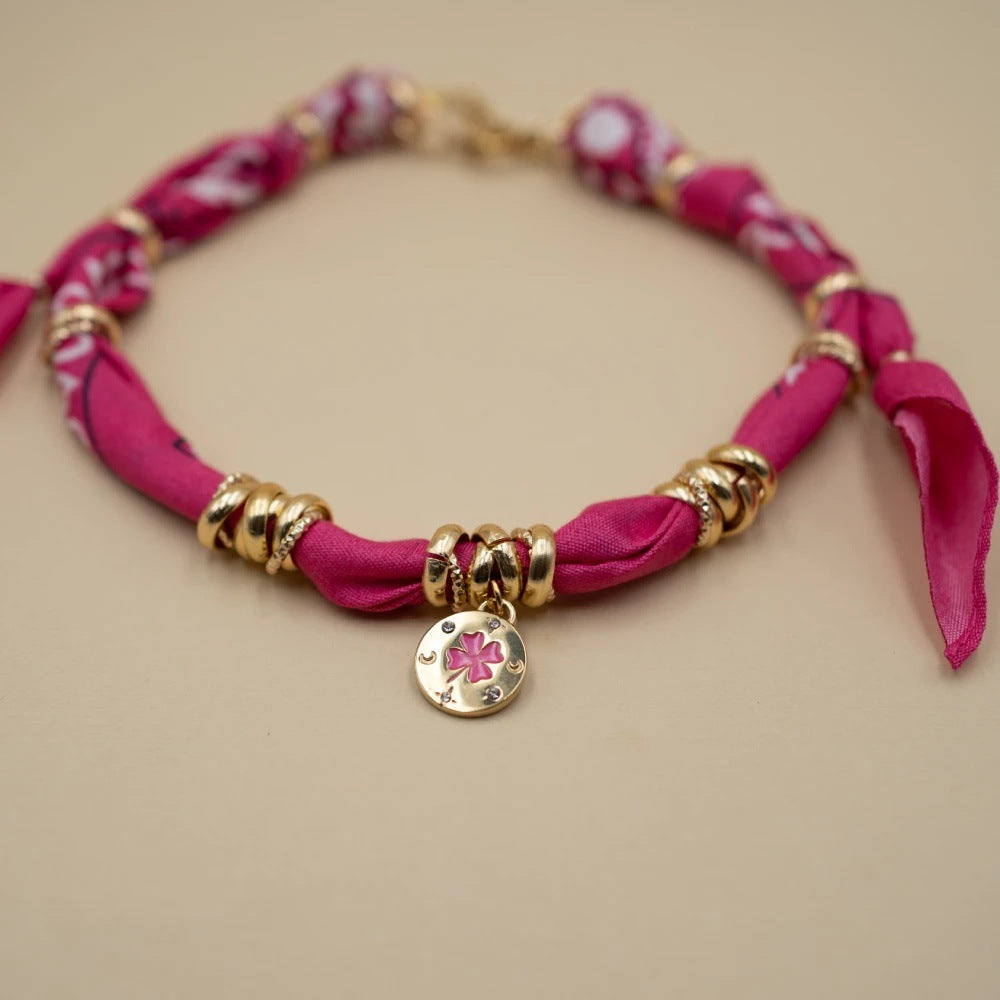 Wholesale Titanium Steel Hand-knotted silk scarf pattern printed bracelet