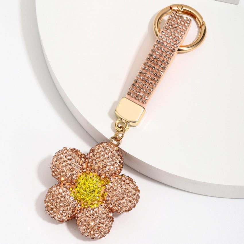 Wholesale Cute Rhinestone Sunflower Keychain Double Sided Design Fashion Car Key Bag Charm Gift