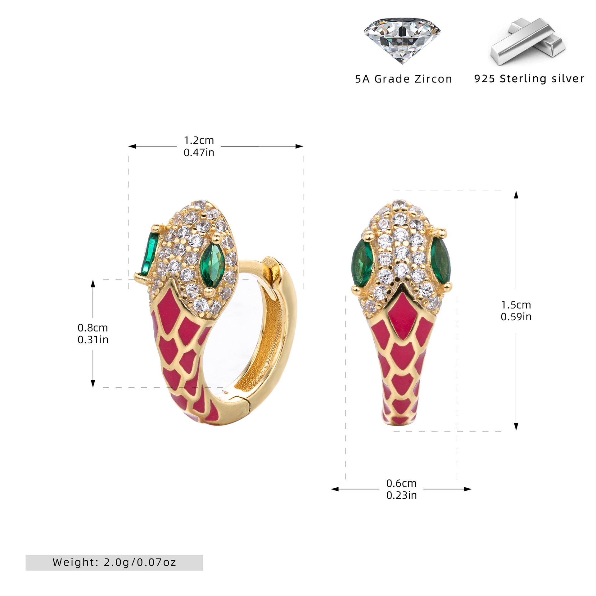 Wholesale s925 Sterling Silver Snake Ear Buckle Color Oil Drop Earrings