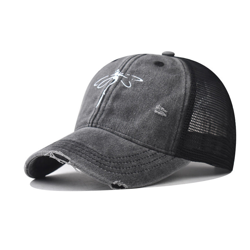 Wholesale Chic Butterfly Navy Blue Baseball Cap Adjustable Sun Protection Summer Resale