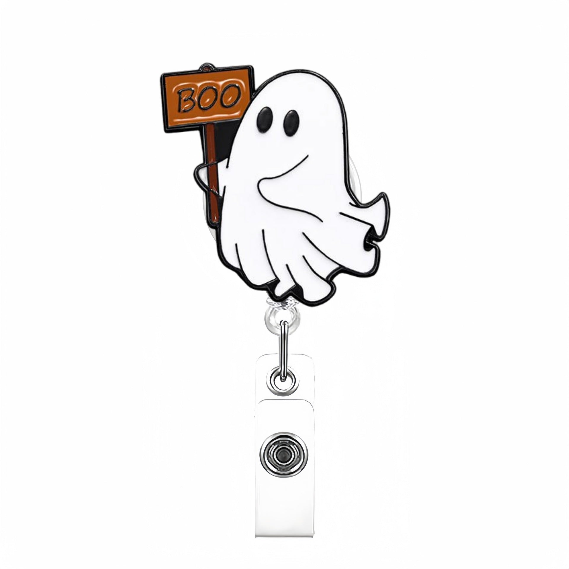 Wholesale Cute White Ghost Retractable Badge Reel with B. O. O.  Design,  Acrylic ID Holder for Nurse Doctor,  Gift