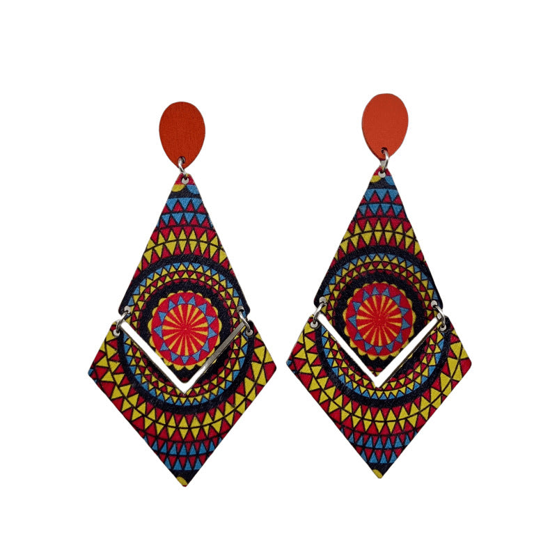 Wholesale Bohemian Rhombus Wooden Beach Earrings ACC-ES-FX006