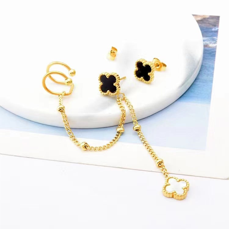 Wholesale Titanium Steel full diamond round pendant mid-length flower earrings