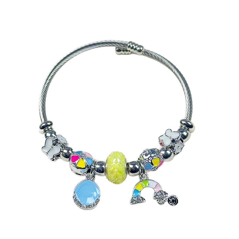 Wholesale Diamond Open Bracelet Stainless Steel Ocean Style Pendant Beaded Bracelet