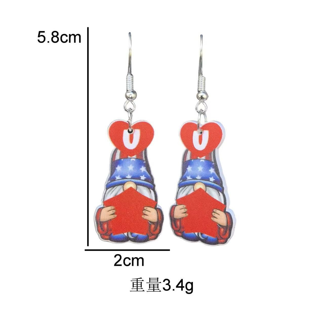 Wholesale American Independence Day flag USA five-pointed star hat acrylic earrings