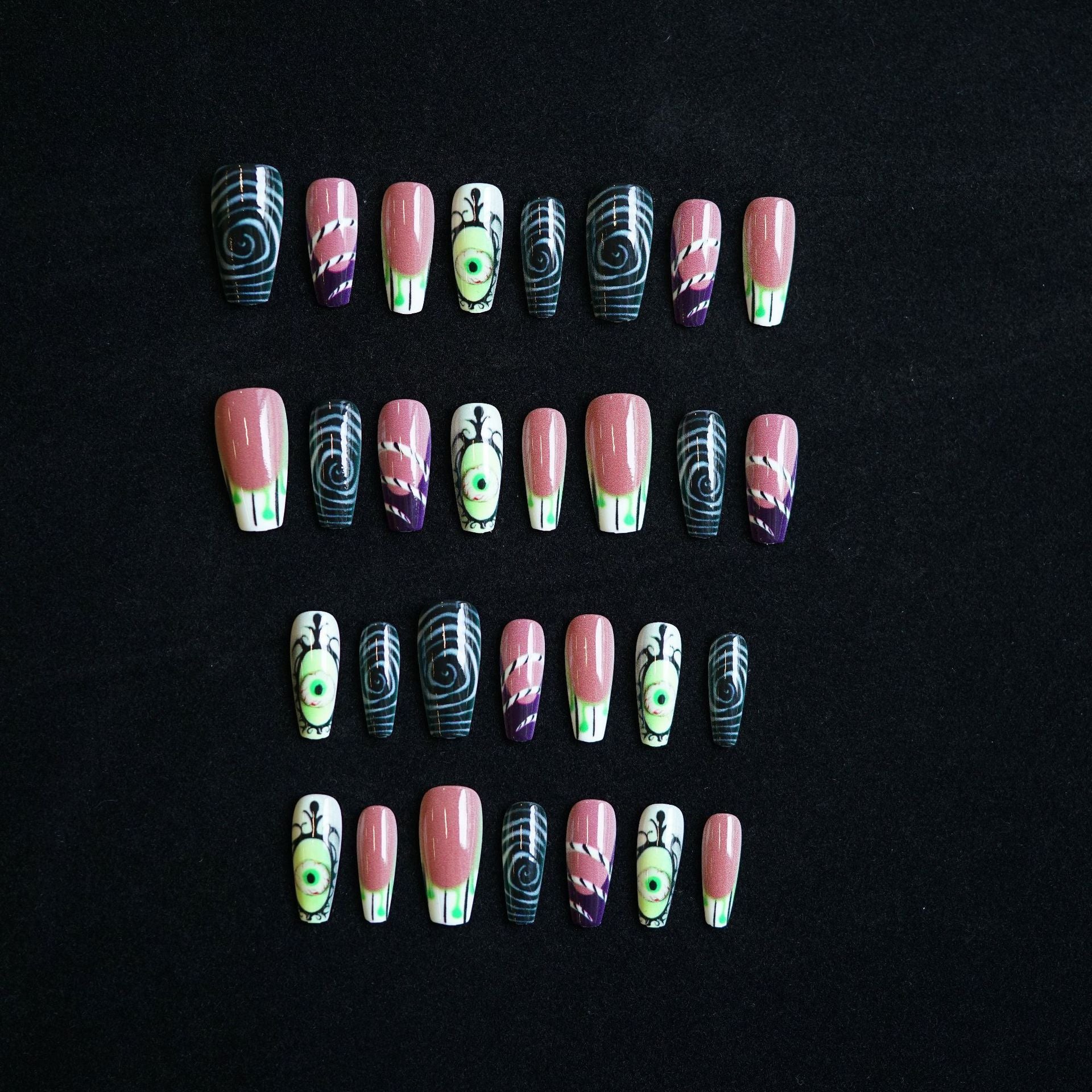 Wholesale 24 Pieces/ box  Green Eyes Swirl Nails Kits Nail Stickers