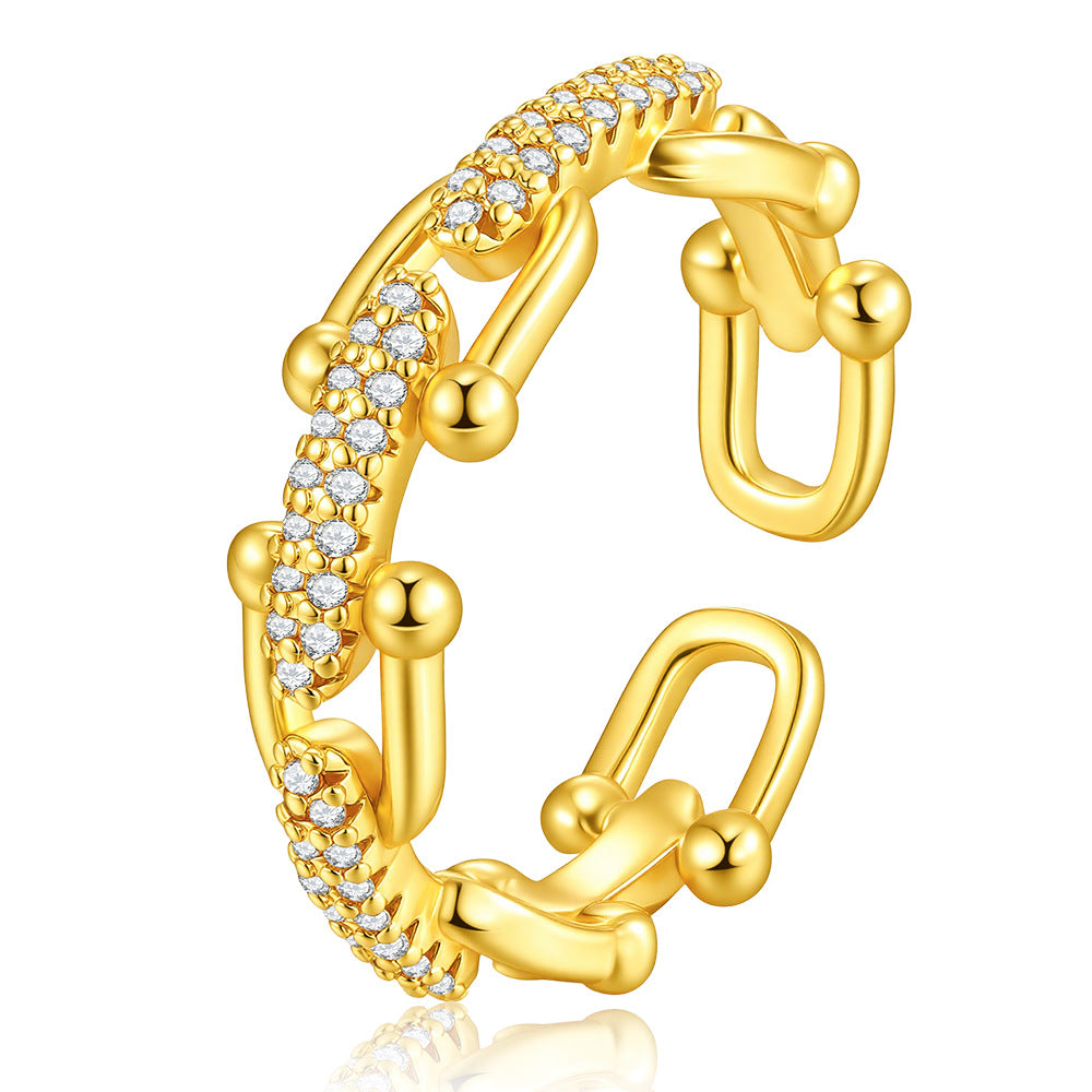 Wholesale Gold Copper Zircon Geometric Chain Ring Fashion Jewelry Gift