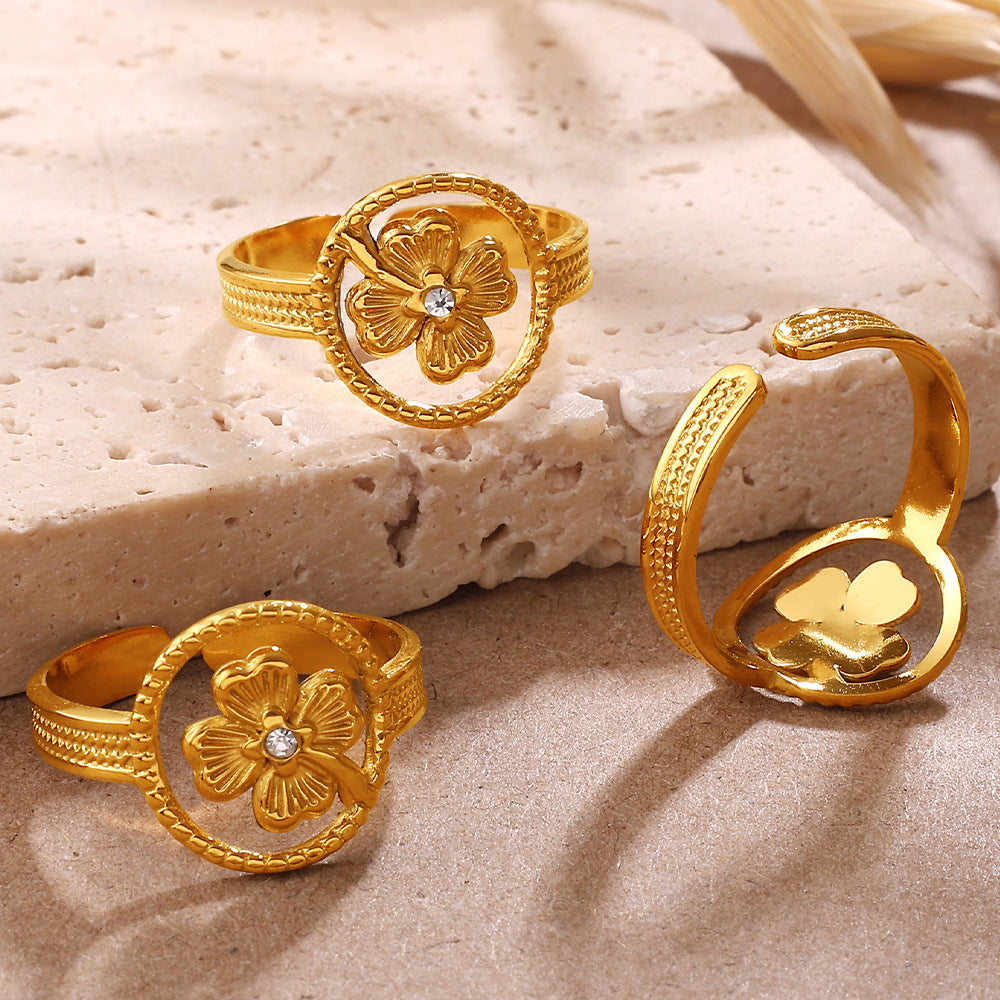 Wholesale  Retro Golden Cross Star Diamond Open Ring Niche Design Light Luxury Personalized Ring