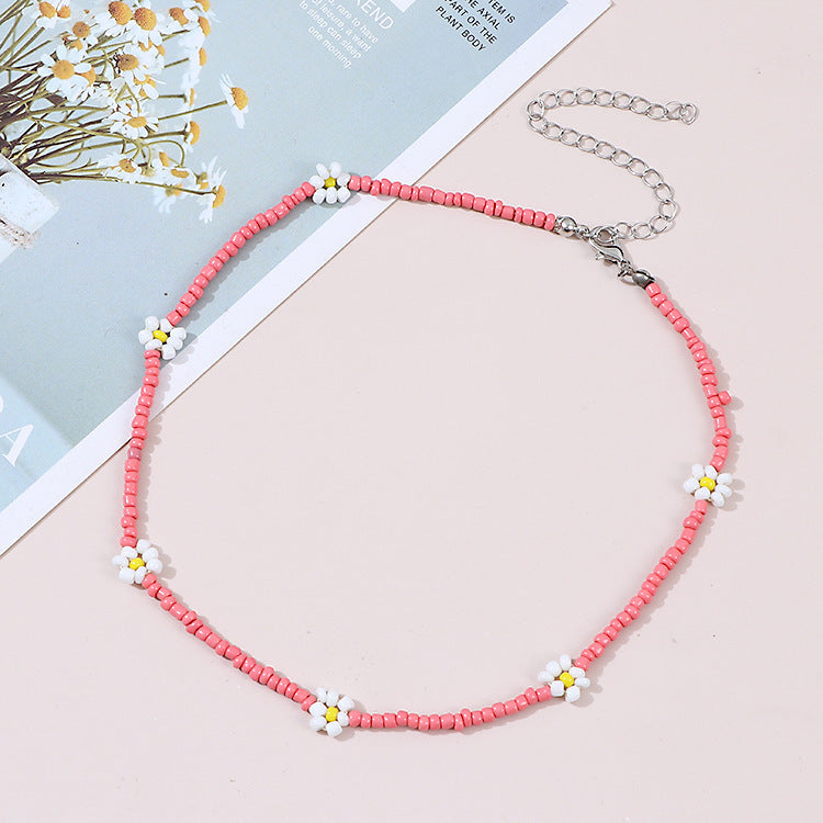Wholesale Ethnic Style Rice Bead Flower Necklace