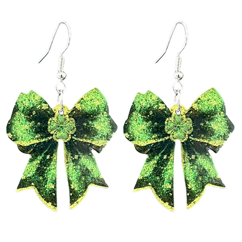 Wholesale 2 pairs/pack Acrylic St.  Patrick' s Day glitter boots and butterfly earrings