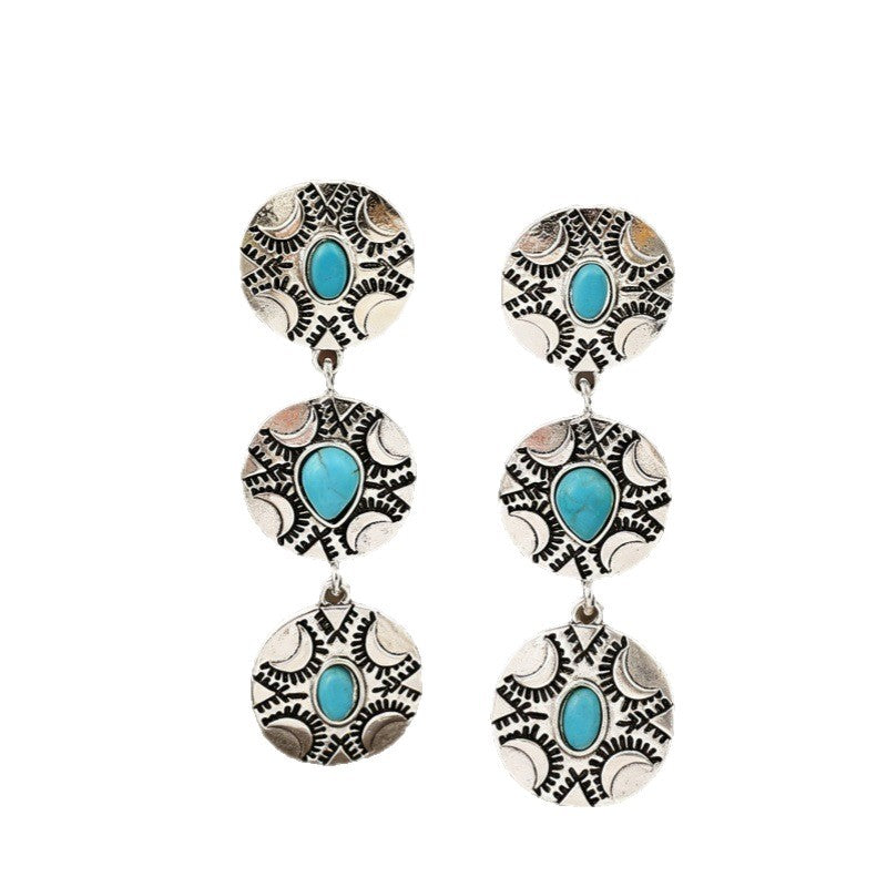 Wholesale Alloy Ancient Silver Long Drop Earrings Retro Western Ethnic Style Jewelry Accessory for Everyday Wear