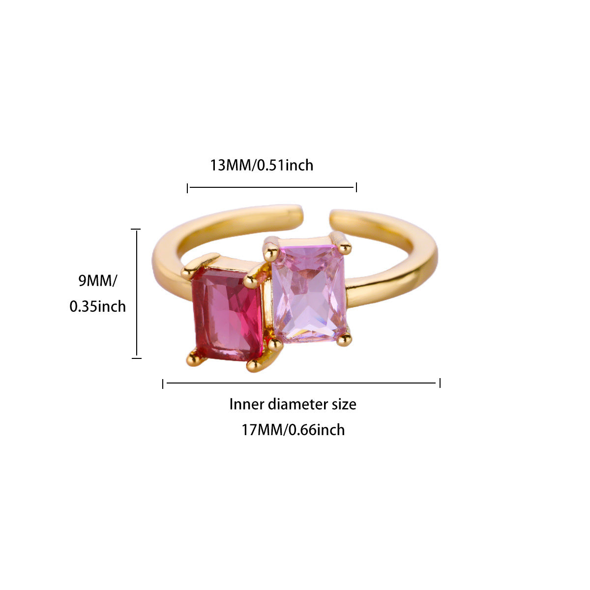 Wholesale Gold Plated Heart Shape Open Ring with Multicolor Zircon - Boutique Resale Jewelry Accessory