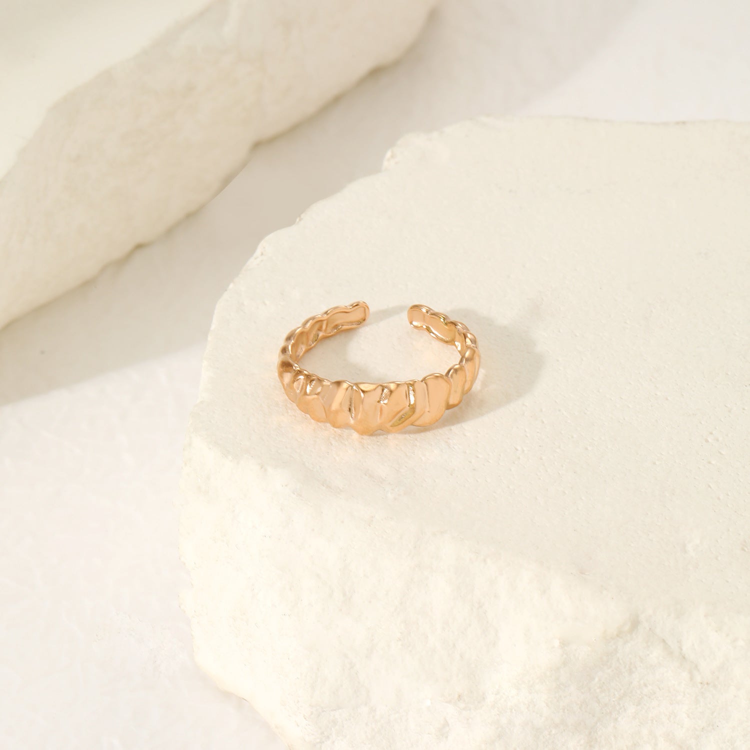 Wholesale Irregular Texture Hammered Pattern Open Stainless Steel Rings ACC-RS-YunHe002