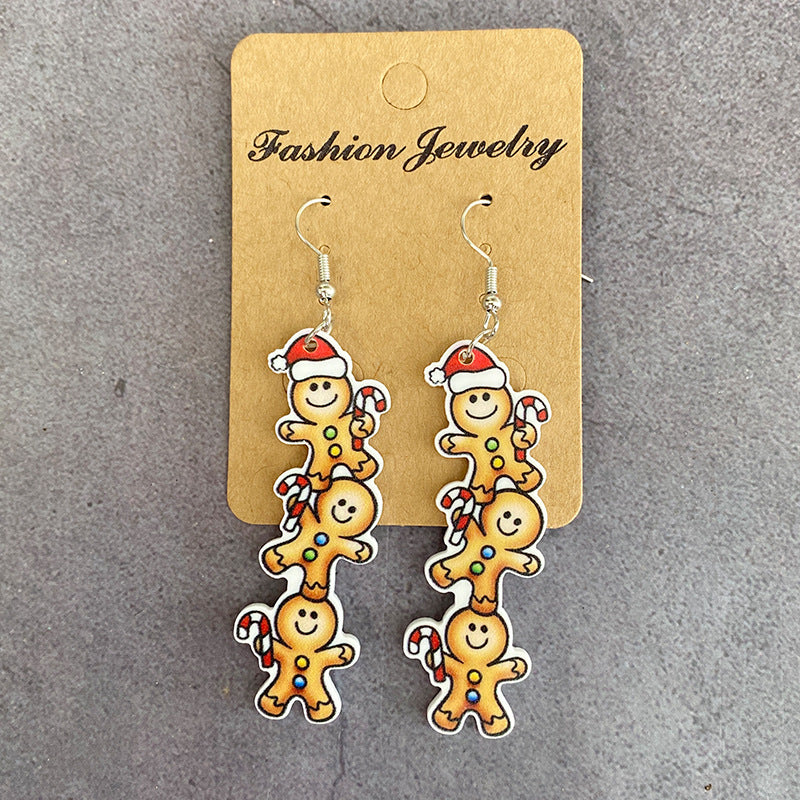 Wholesale Christmas Snowman Gingerbread Man Long Acrylic Earrings ACC-ES-XinChuan051
