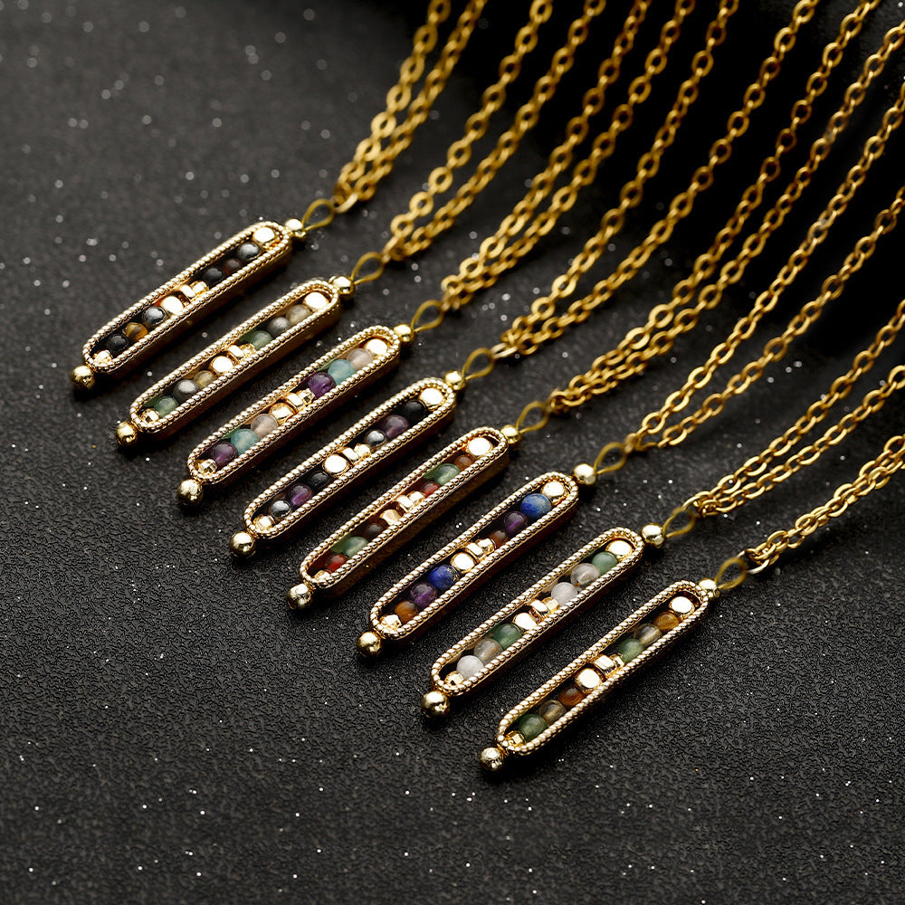 Wholesale Handmade Stone Pendant Necklace Stainless Steel Chain Jewelry Accessory for Women Boutique Resale