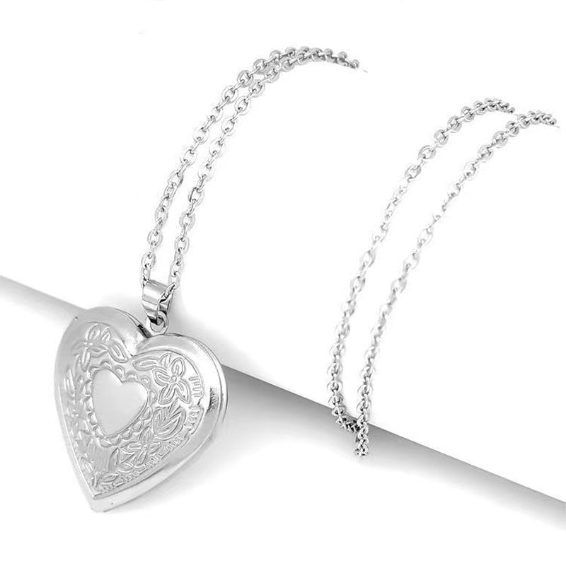 Wholesale Stainless Steel Heart Shape Openable Photo Frame Memorial Gift Valentine's Day Necklace